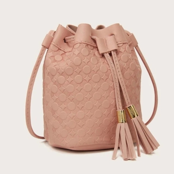 Tassel Textured Bucket Crossbody  Bag Pink - Picture 3 of 12